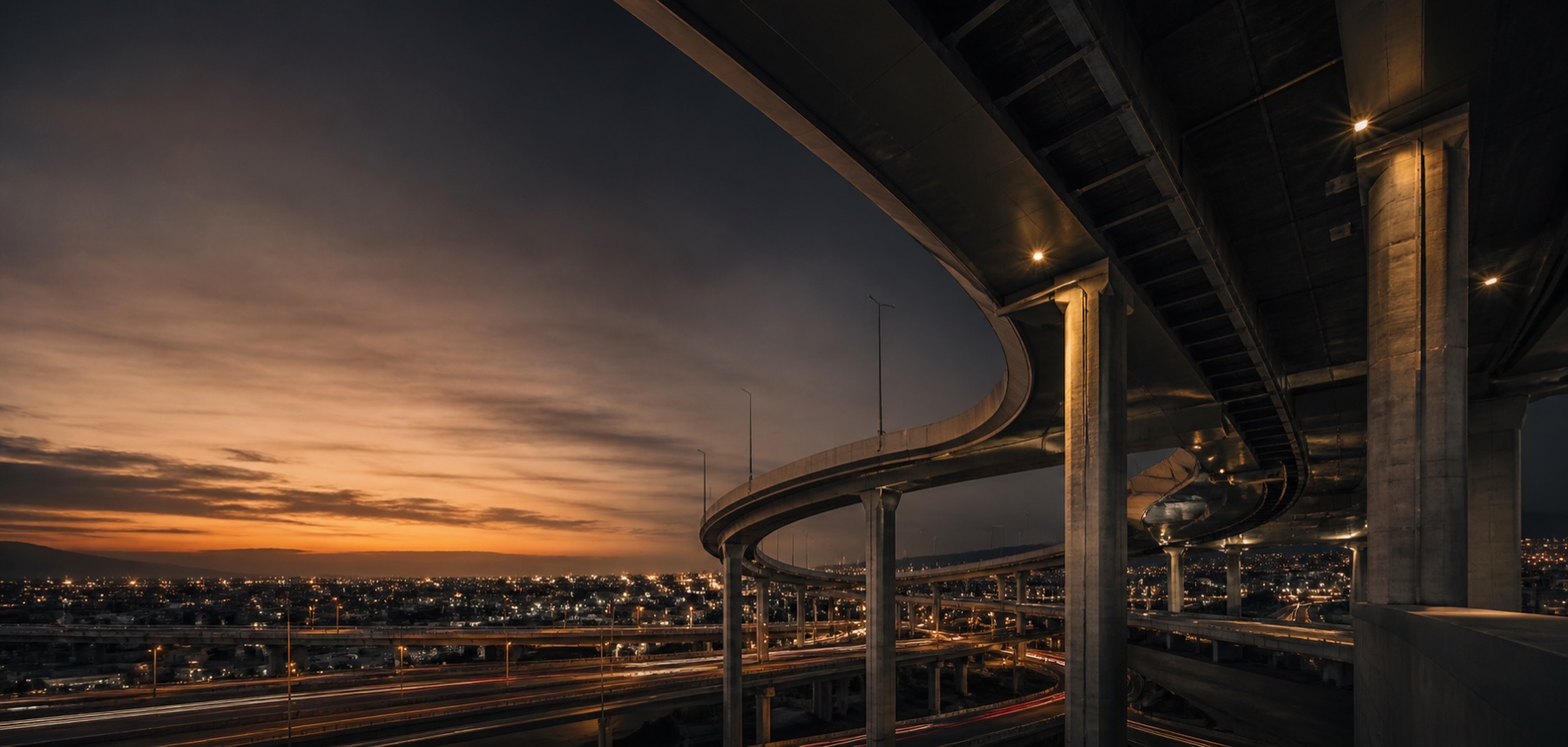 Infraestructura urbana de gran escala al atardecer